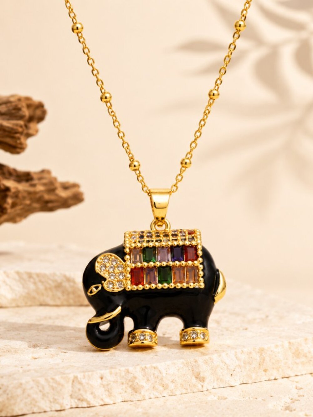 Titanium Steel Chain Copper Drip Oil Colorful Rhinestone Inlaid Animal Necklace